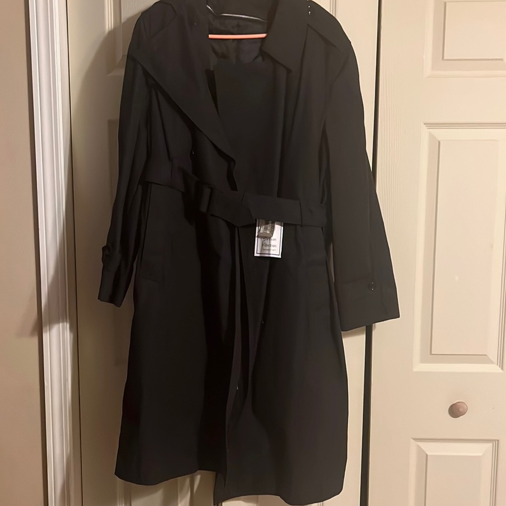 Mens Knee Length Trench Coat w/ Belt Tie